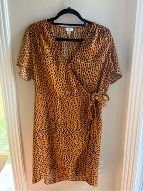 J Crew Cheetah Spot Print Wrap Dress Mustard Sz 14
